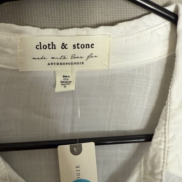 Anthropologie Cloth & Stone White Extra Large Ruffle Shoulder Blouse Boho NWT - Picture 2 of 7